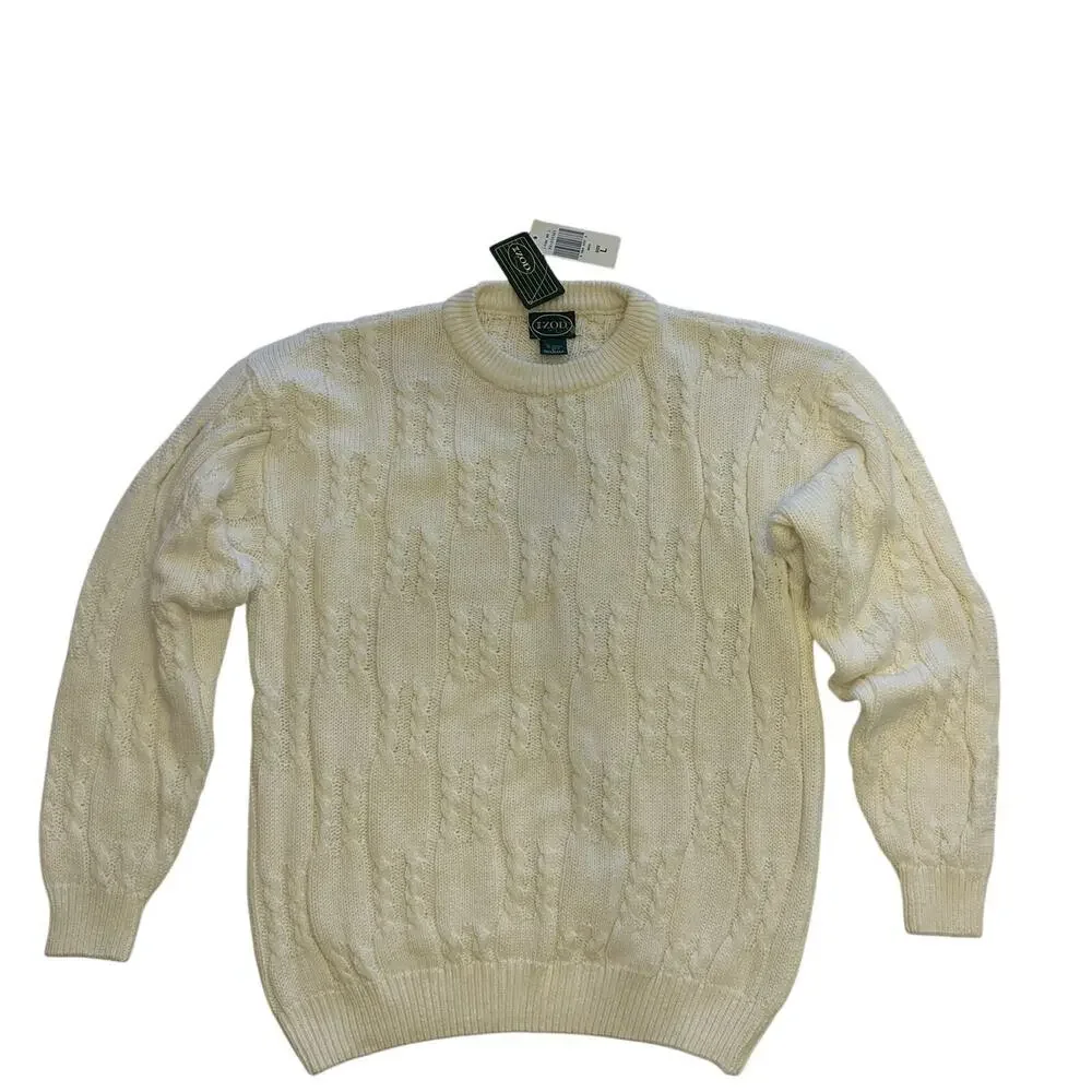Vintage IZOD Cream Cable Knit Sweater | Large | 100% Cotton Crew Neck